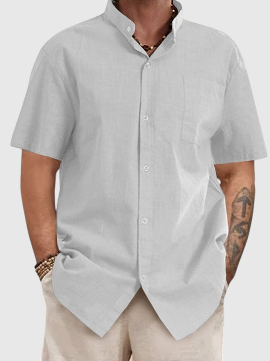 Camisa Informal de Cuello Alto en Algodón