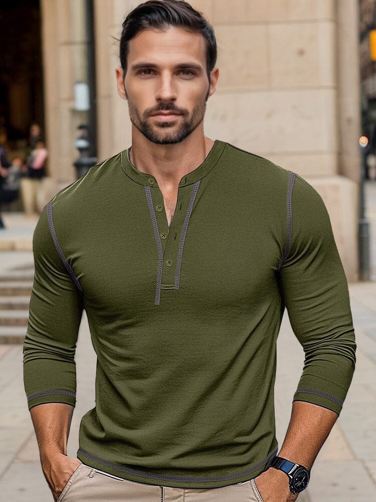 Camisa Henley de Algodón de Corte Regular