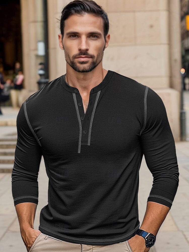 Camisa Henley de Algodón de Corte Regular