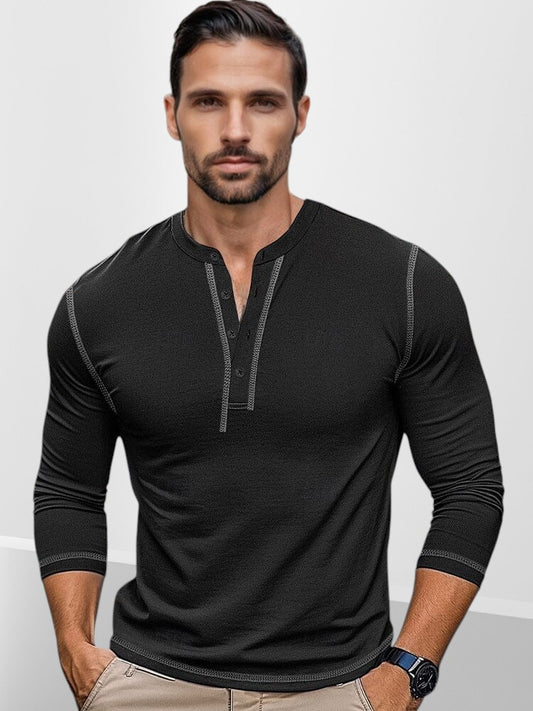 Camisa Henley de Algodón de Corte Regular