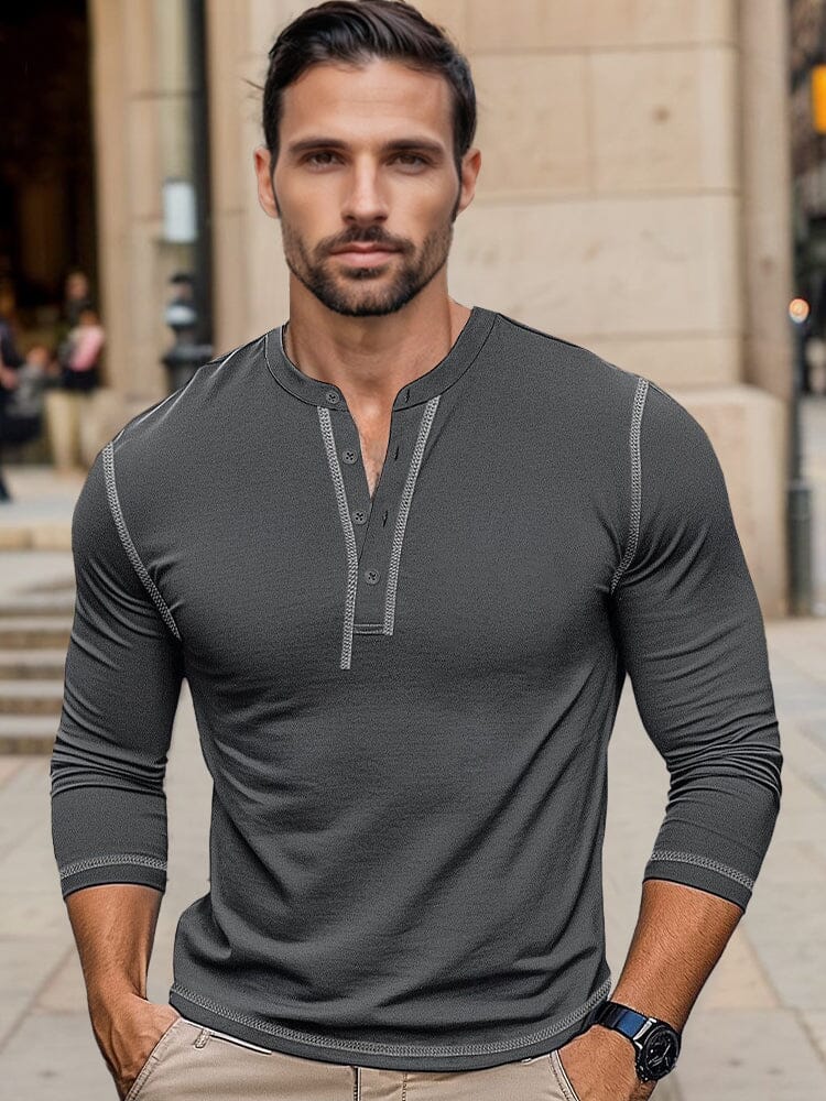 Camisa Henley de Algodón de Corte Regular