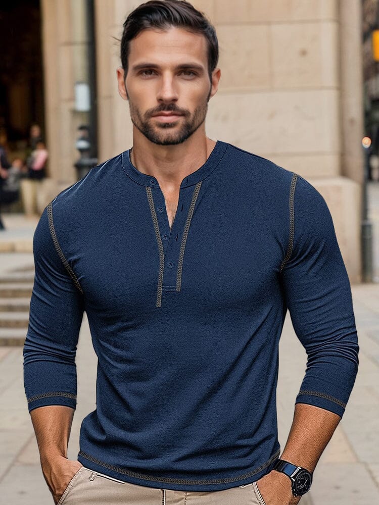Camisa Henley de Algodón de Corte Regular