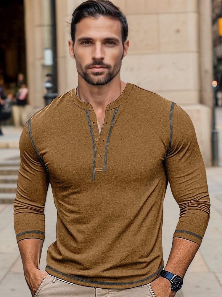 Camisa Henley de Algodón de Corte Regular