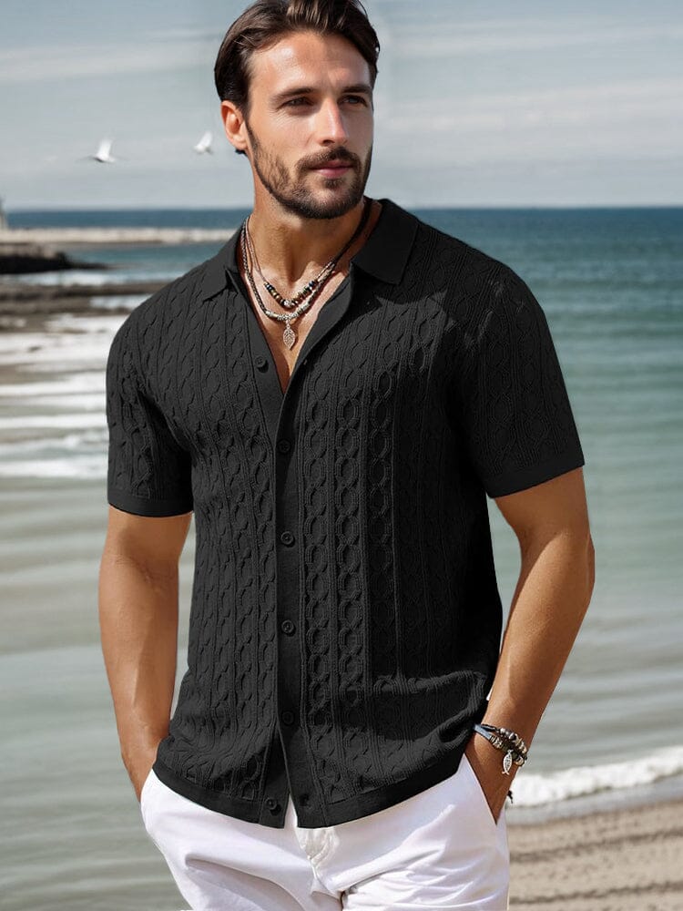 Camisa Moderna de Punto Trenzado Suave