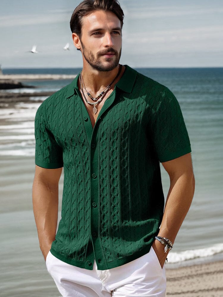 Camisa Moderna de Punto Trenzado Suave