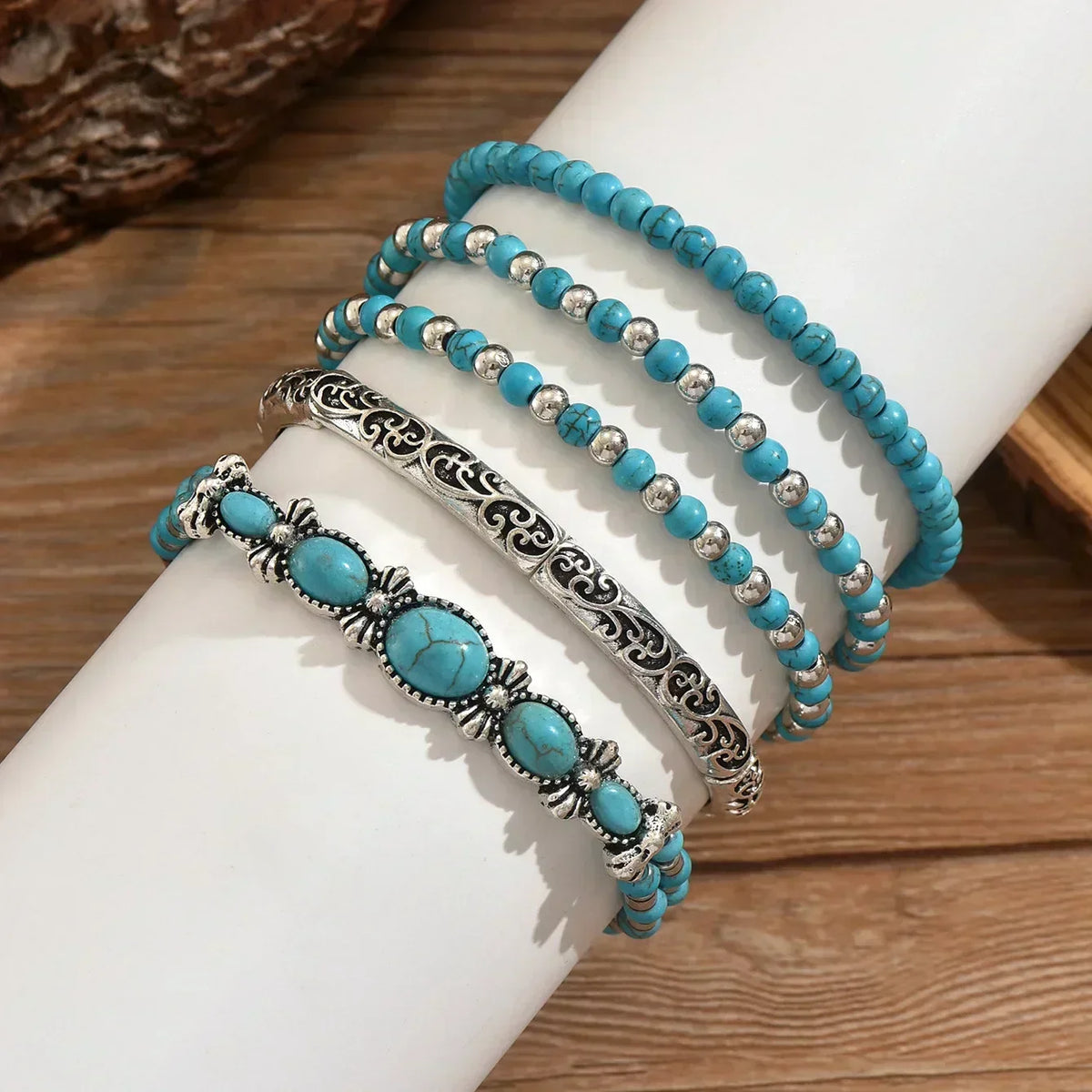 Set de Pulseras de Cuentas de Turquesa Bohemia