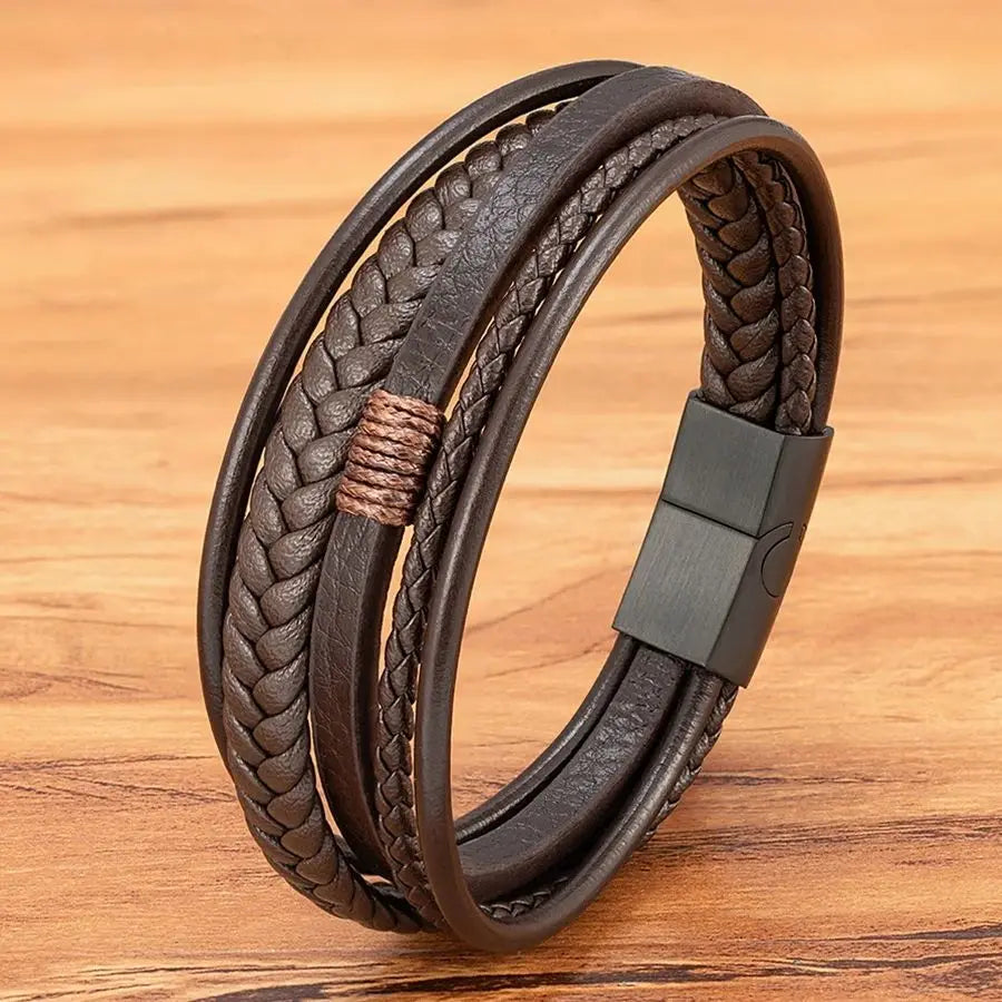 Pulsera de cuero trenzado para hombre