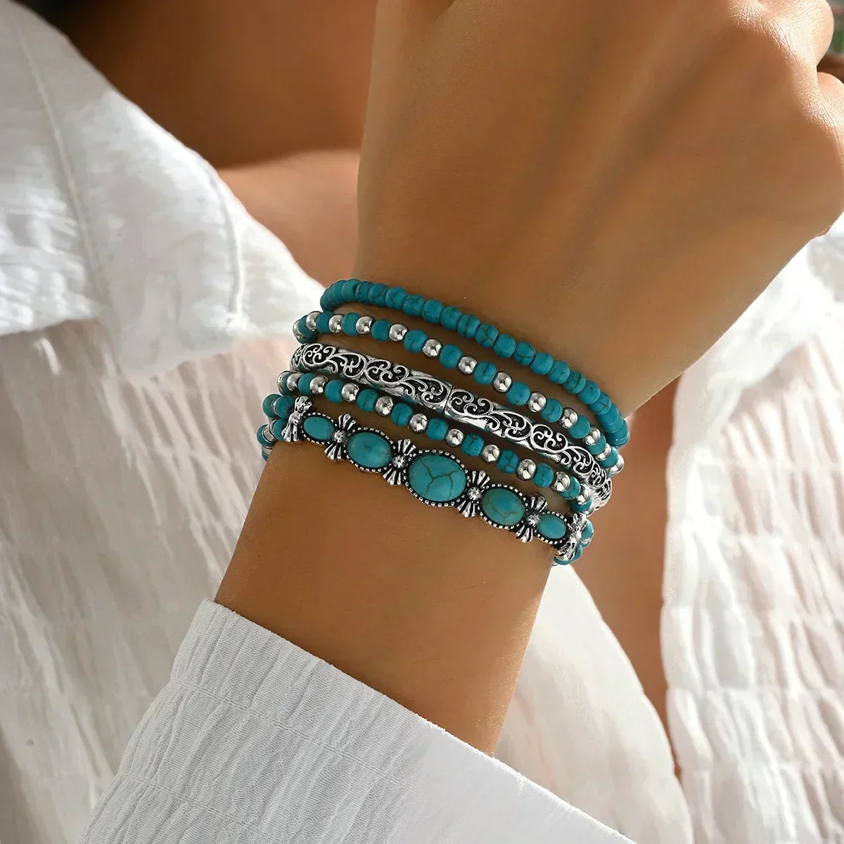 Set de Pulseras de Cuentas de Turquesa Bohemia