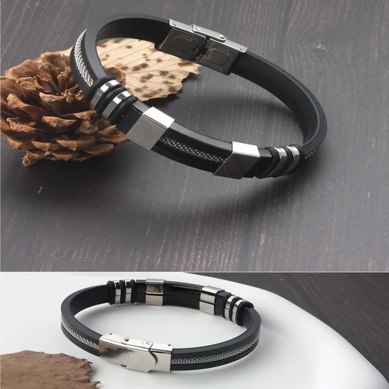 Pulsera de acero inoxidable, silicona y piel