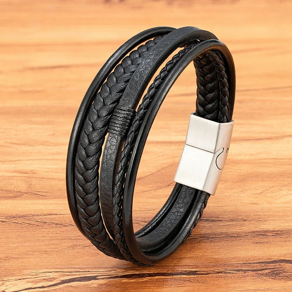 Pulsera de cuero trenzado para hombre