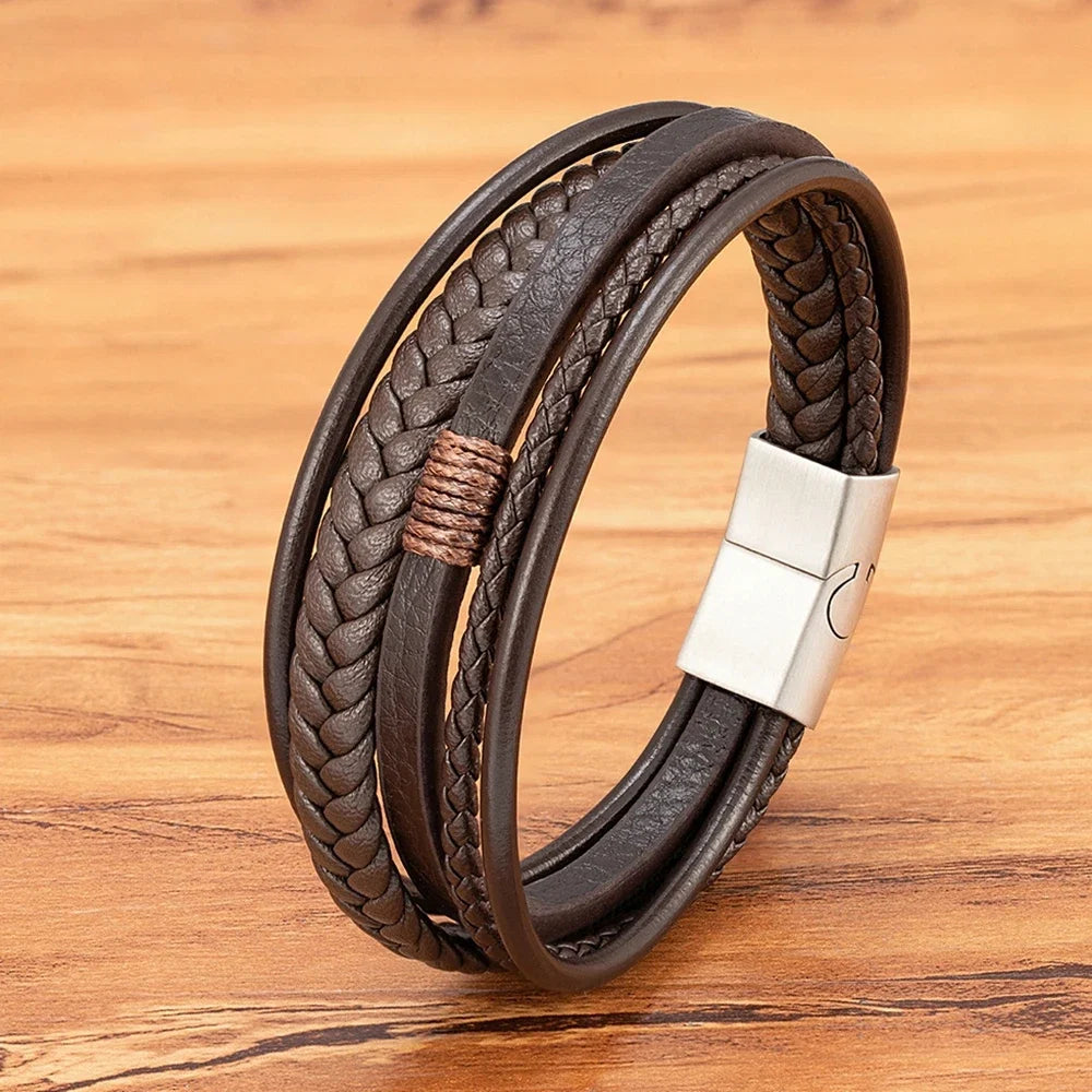 Pulsera de cuero trenzado para hombre