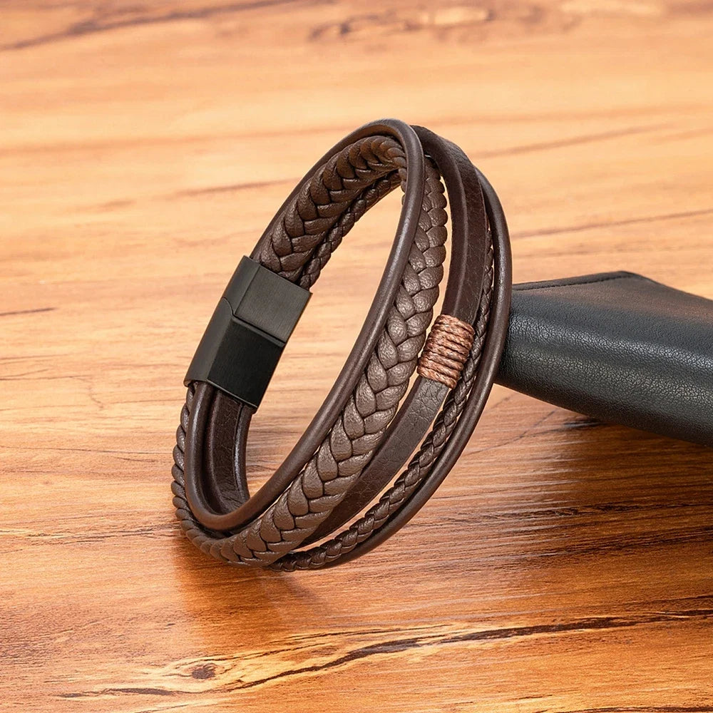 Pulsera de cuero trenzado para hombre