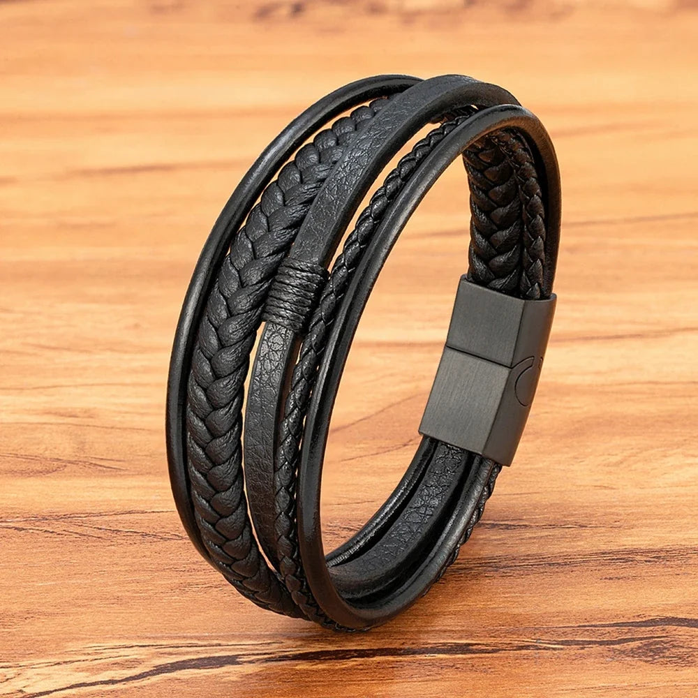 Pulsera de cuero trenzado para hombre