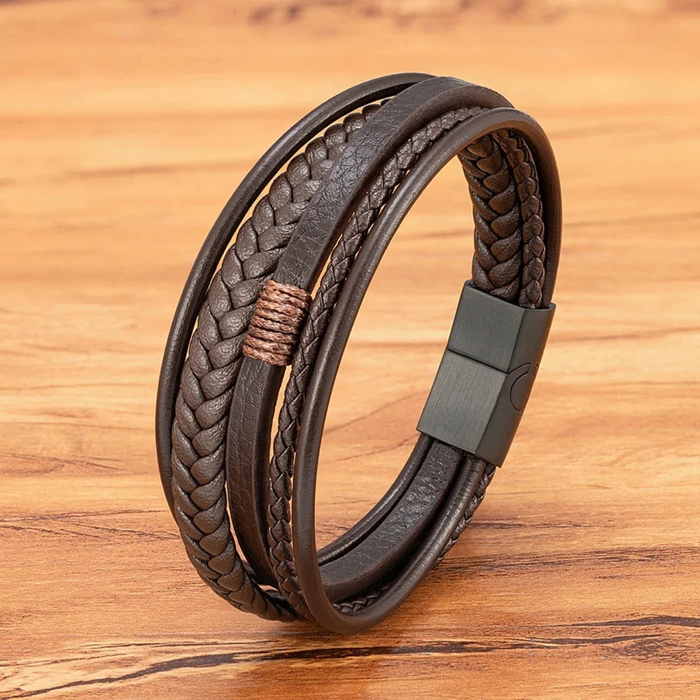 Pulsera de cuero trenzado para hombre