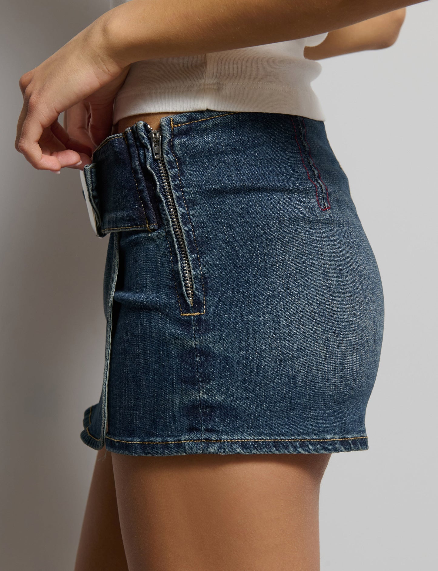 Skort in denim con cintura