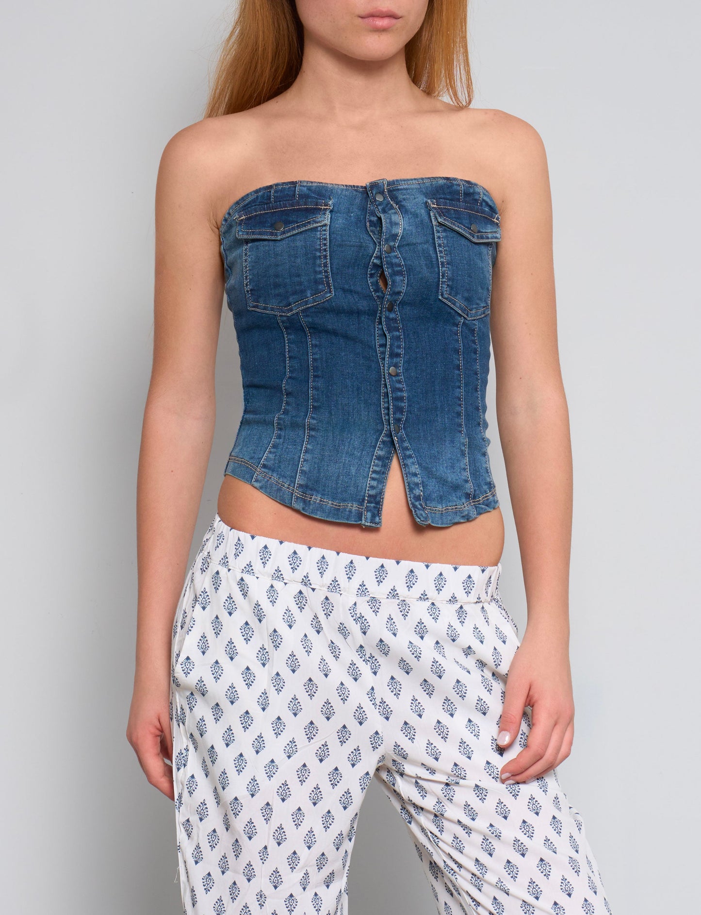 Julieta | Top denim elástico con bolsillos