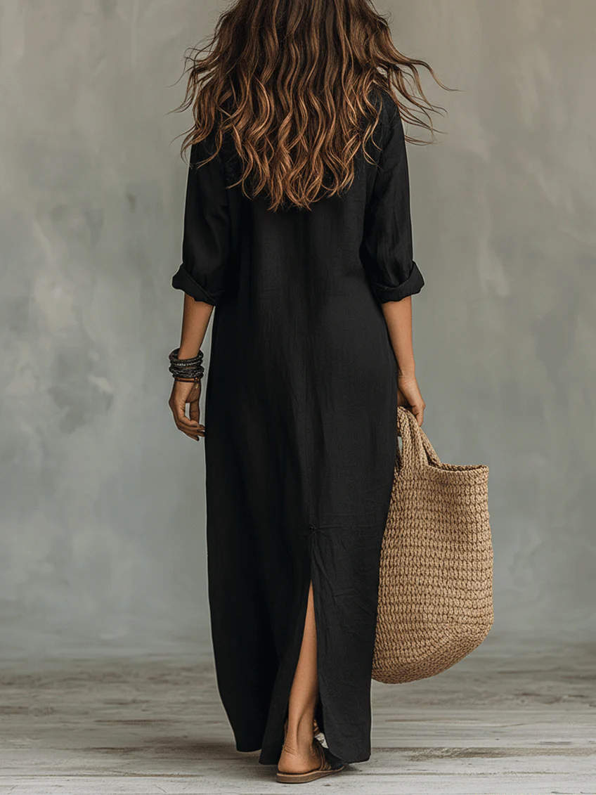 Andrea | Vestido largo negro con botones