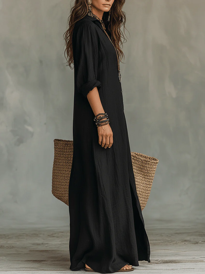 Andrea | Vestido largo negro con botones
