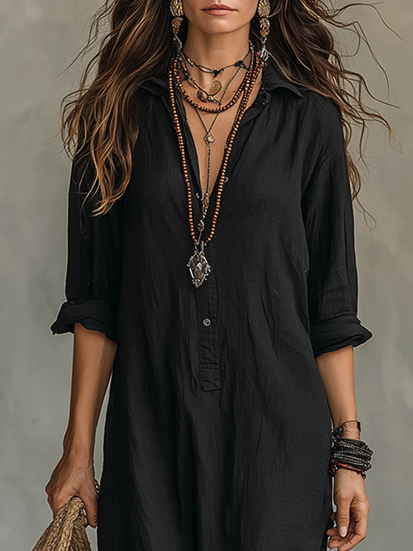 Andrea | Vestido largo negro con botones