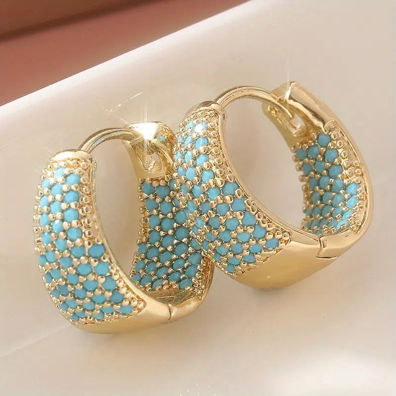 Golden-Tone Turquoise Con cuentas Aro Pendientes | Oro