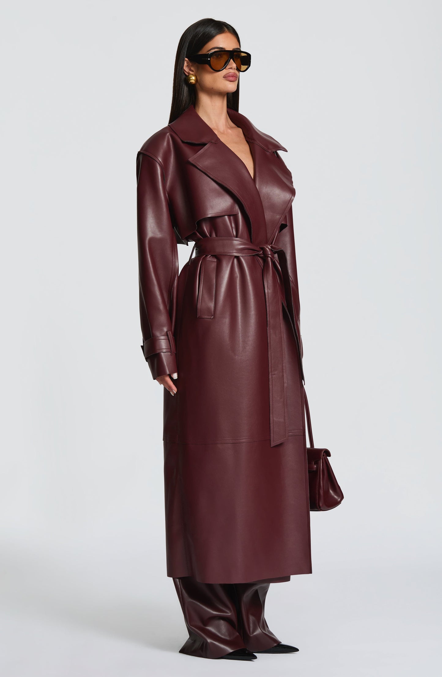 Elena™ - Gabardina de Piel Sintética en Tono Ciruela