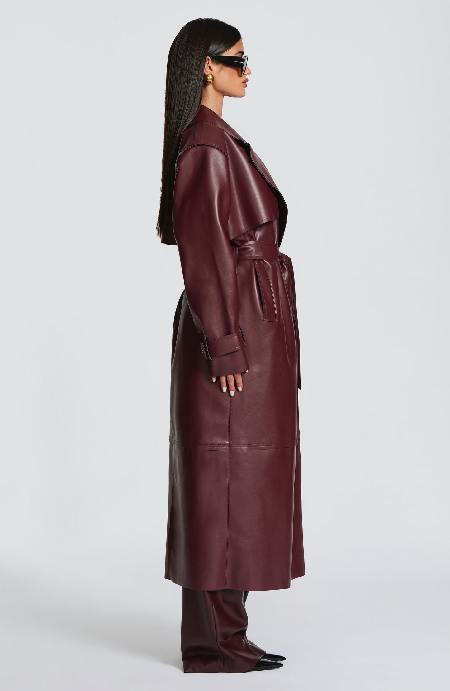 Elena™ - Gabardina de Piel Sintética en Tono Ciruela