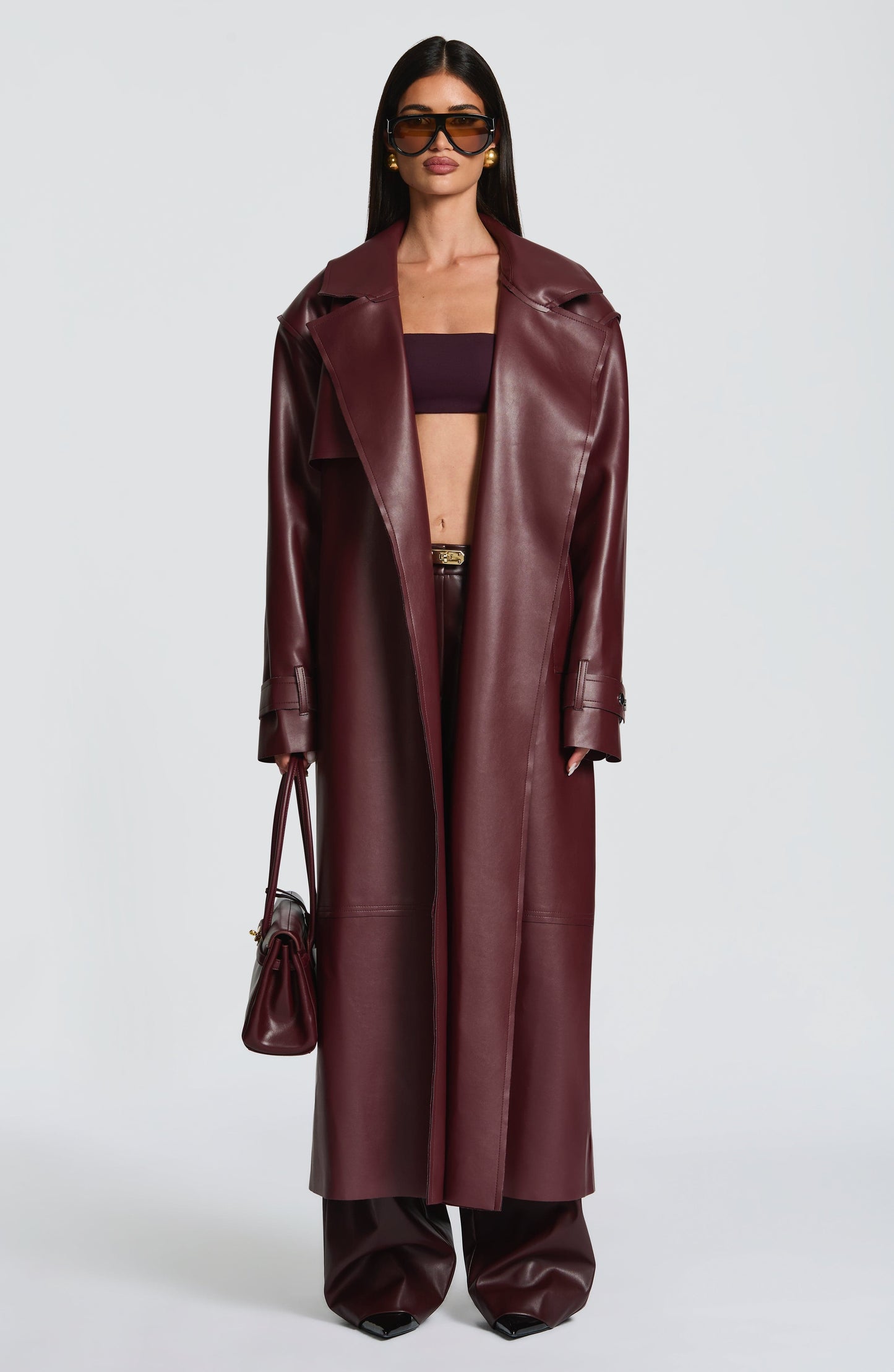 Elena™ - Gabardina de Piel Sintética en Tono Ciruela