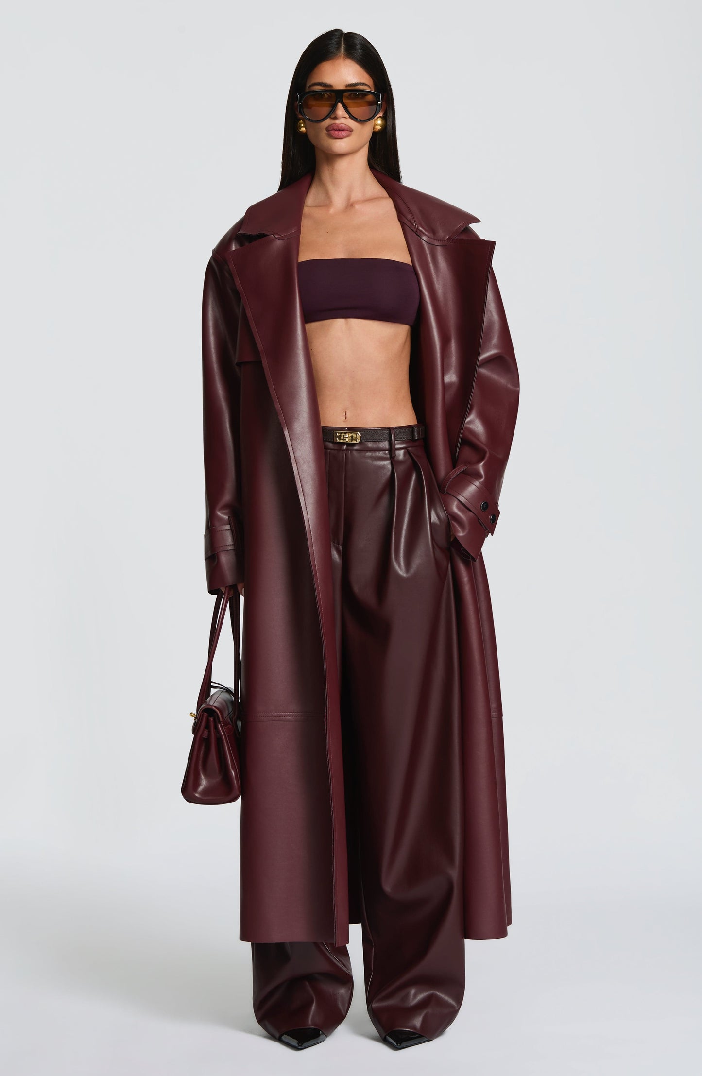 Elena™ - Gabardina de Piel Sintética en Tono Ciruela