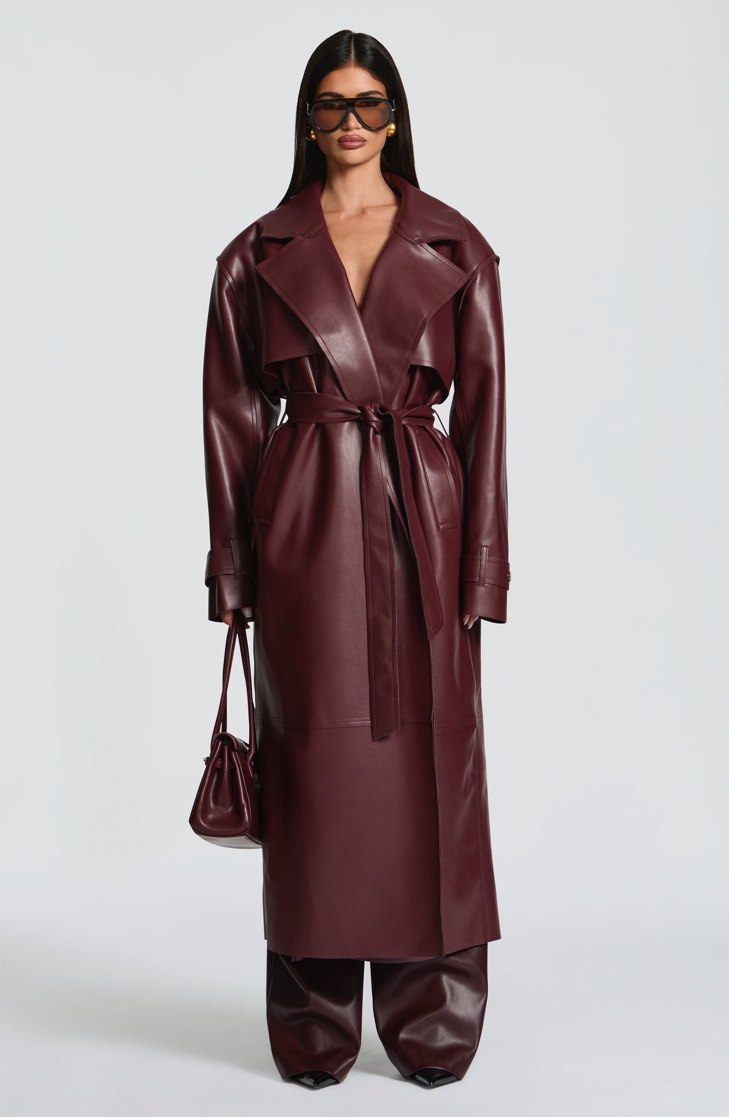 Elena™ - Gabardina de Piel Sintética en Tono Ciruela