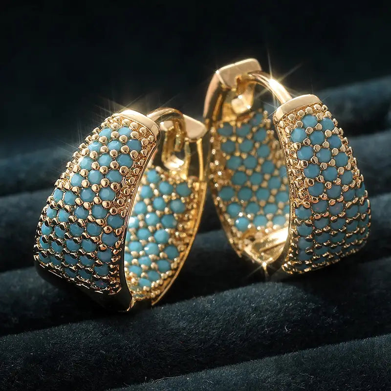 Golden-Tone Turquoise Con cuentas Aro Pendientes | Oro
