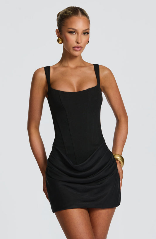 Regina™ - Vestido Mini en Crêpe y Lyocell Negro Icónico