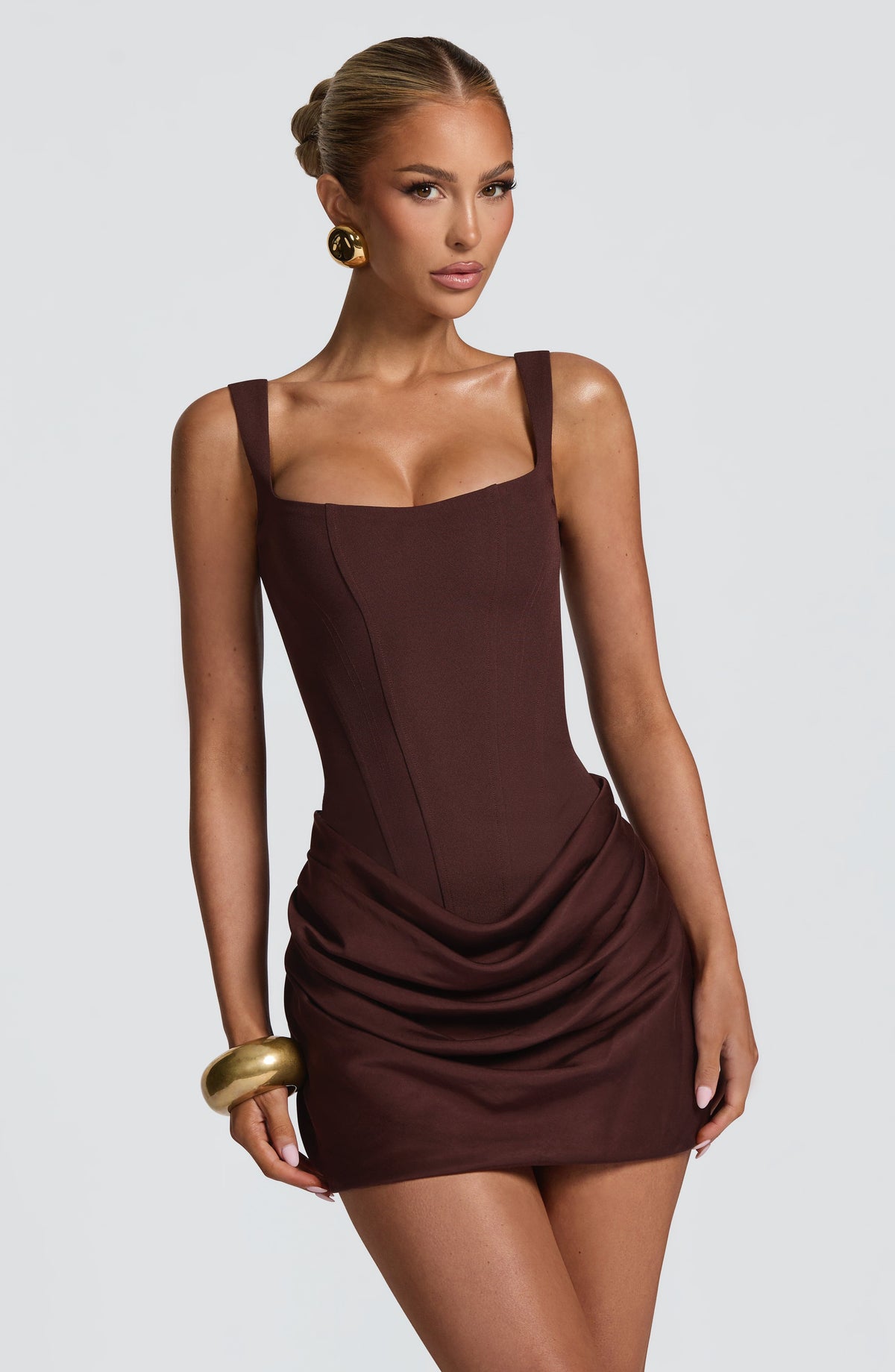 Regina™ - Vestido Mini en Crepe y Lyocell Marrón Ciruela