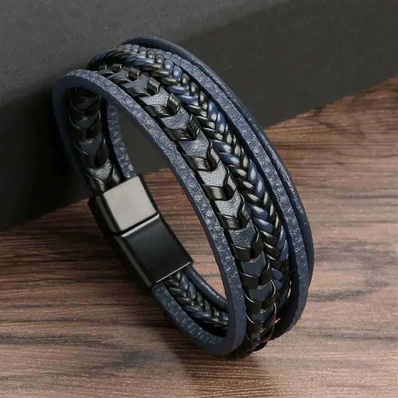 Pulsera elegante de cuero trenzado para hombre