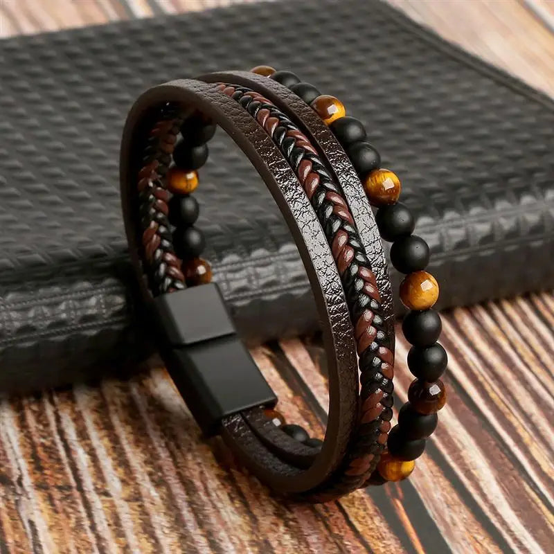 Pulsera elegante de cuero trenzado para hombre
