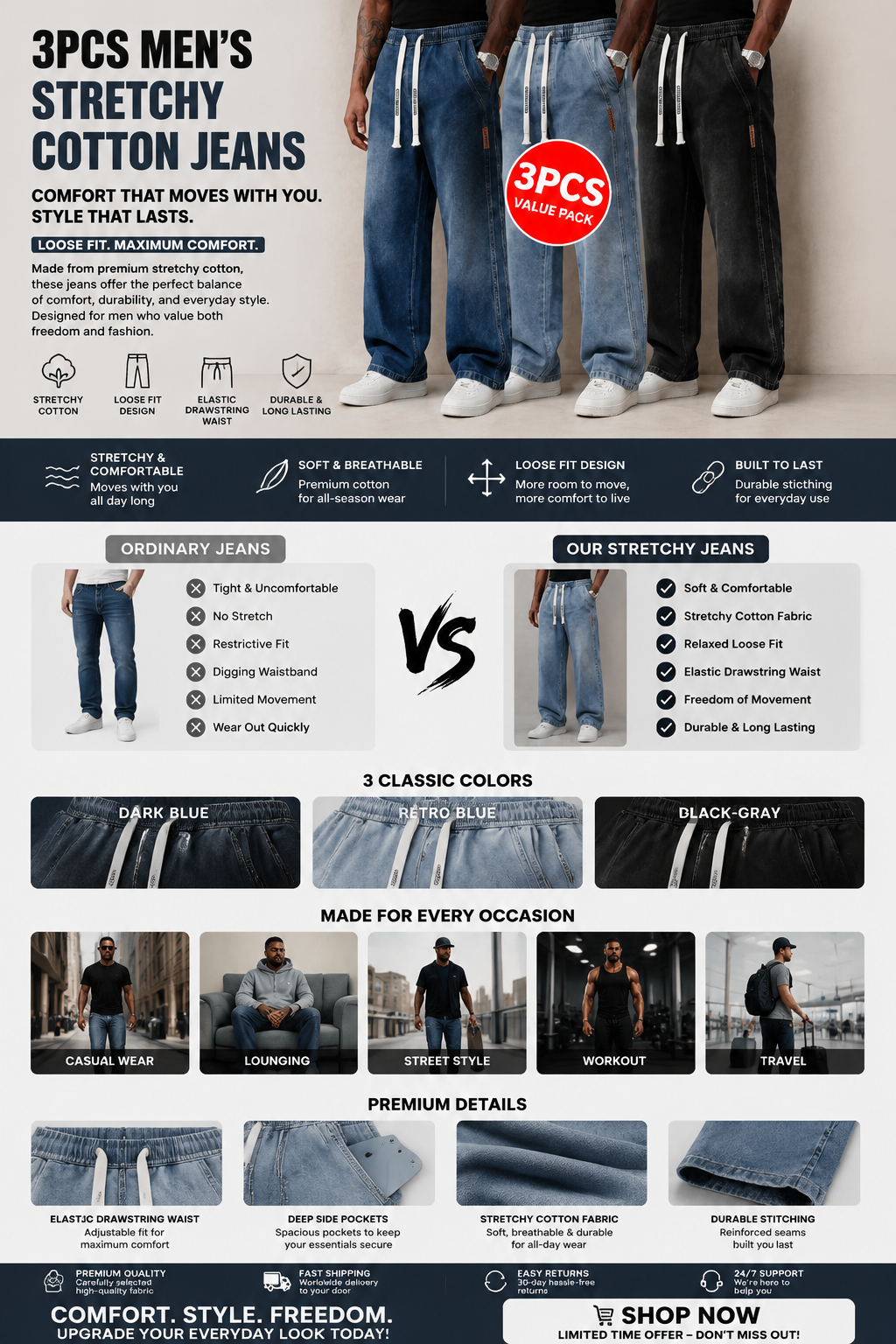 Pantalones Vaqueros Elásticos para Hombre