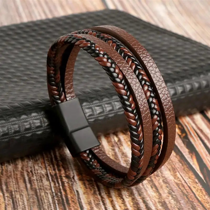 Pulsera elegante de cuero trenzado para hombre