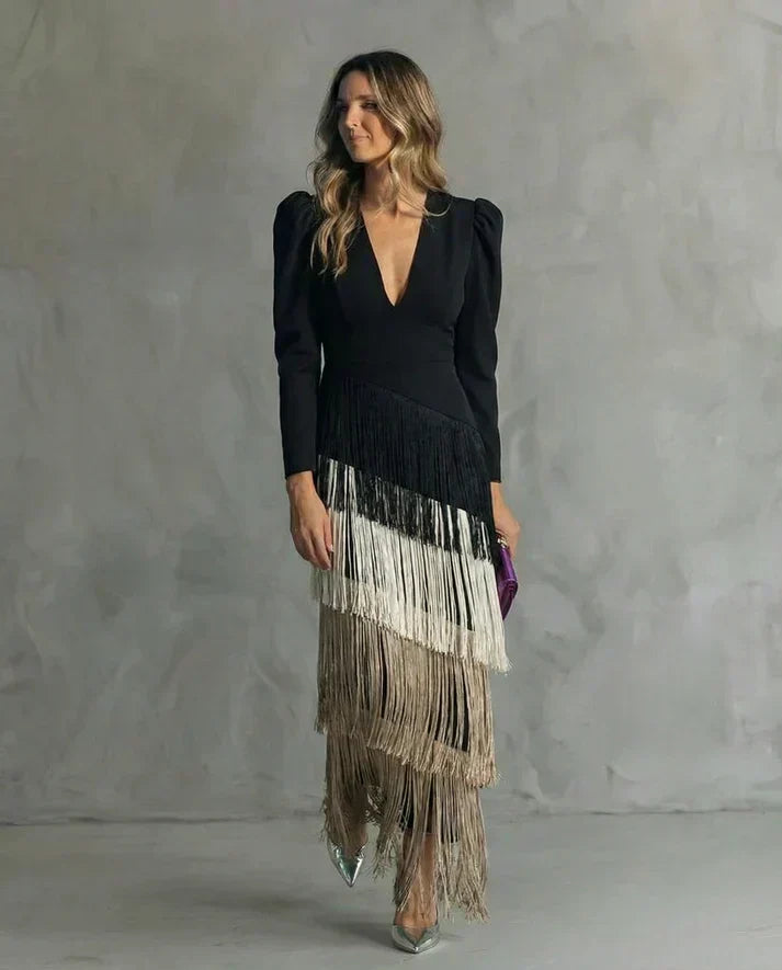 Clara™ - Vestido de Gala con Mangas de Flecos