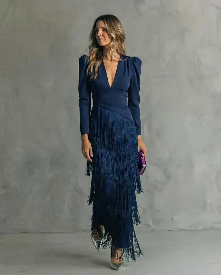 Clara™ - Vestido de Gala con Mangas de Flecos