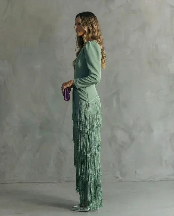 Clara™ - Vestido de Gala con Mangas de Flecos