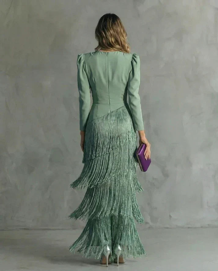 Clara™ - Vestido de Gala con Mangas de Flecos