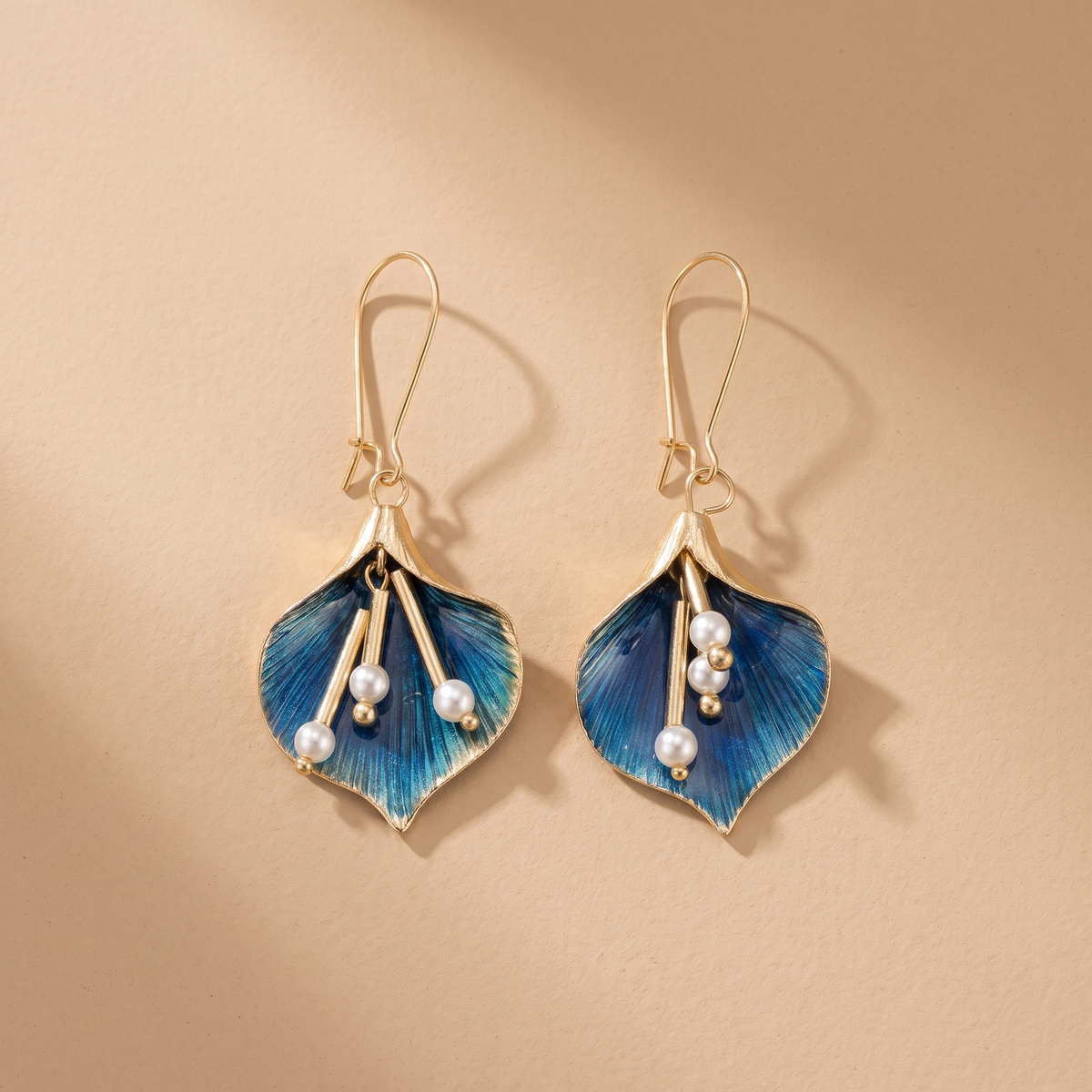 Pendientes de Loto Azul Plateado Vintage