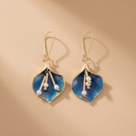 Pendientes de Loto Azul Plateado Vintage