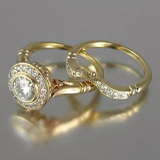 Pack de Anillos Dorados Vintage con Circonita