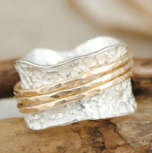 Anillo Giratorio Vintage Fino de Oro y Plata