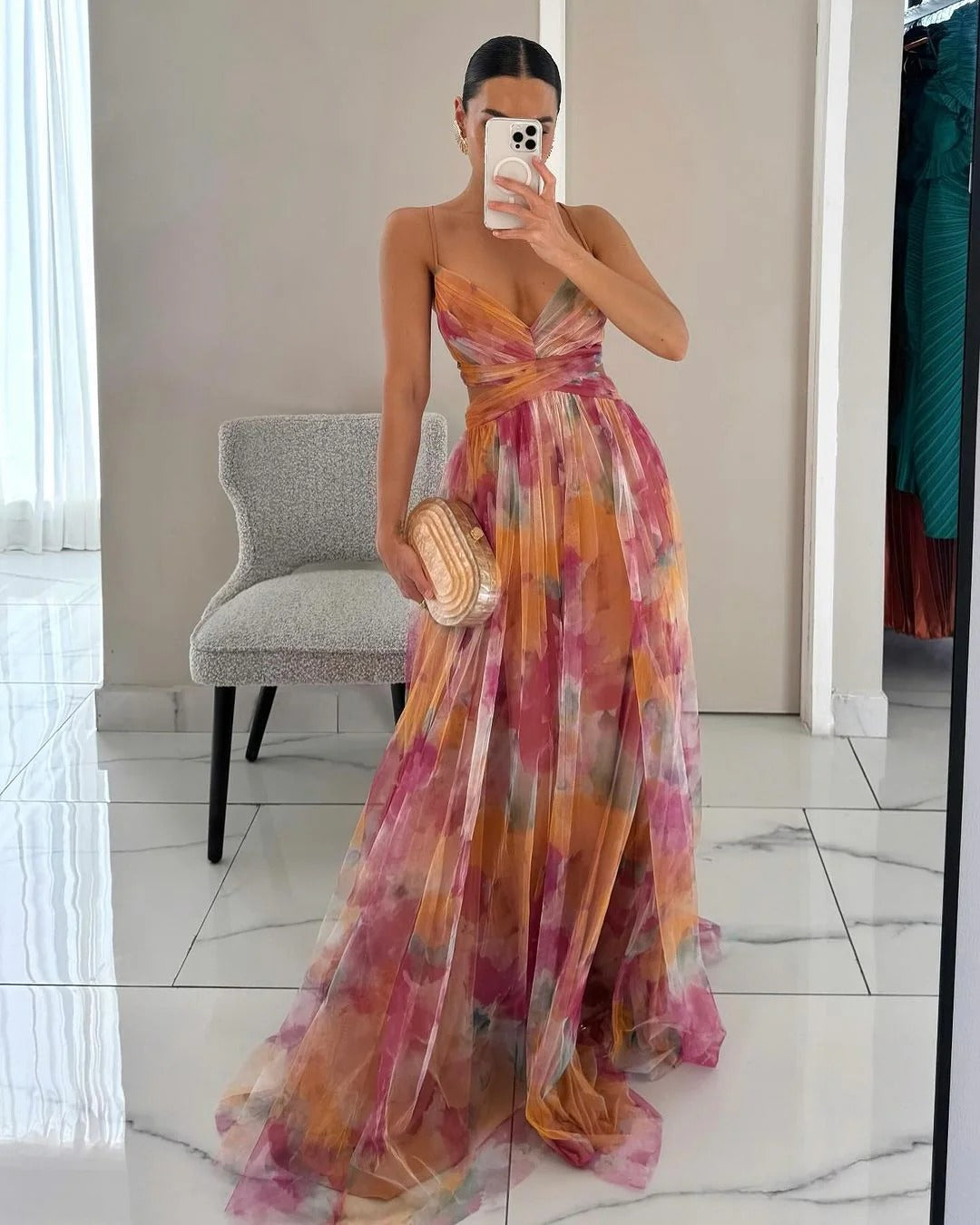 Aitana™ - Vestido de Gala en Gasa con Estampado Floral