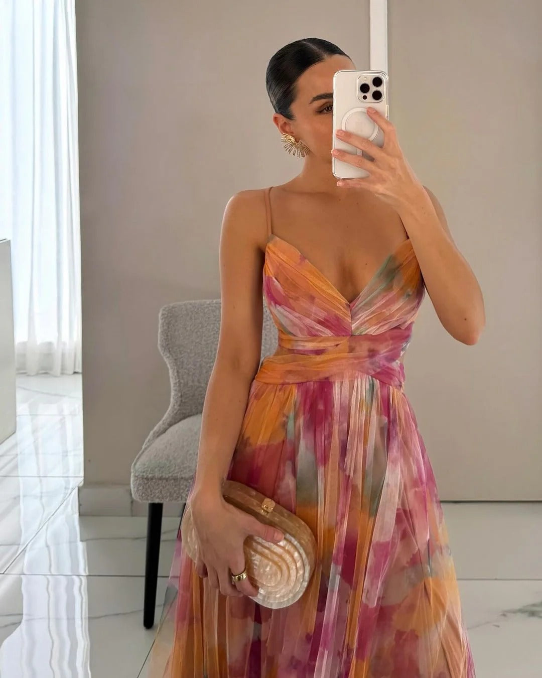 Aitana™ - Vestido de Gala en Gasa con Estampado Floral