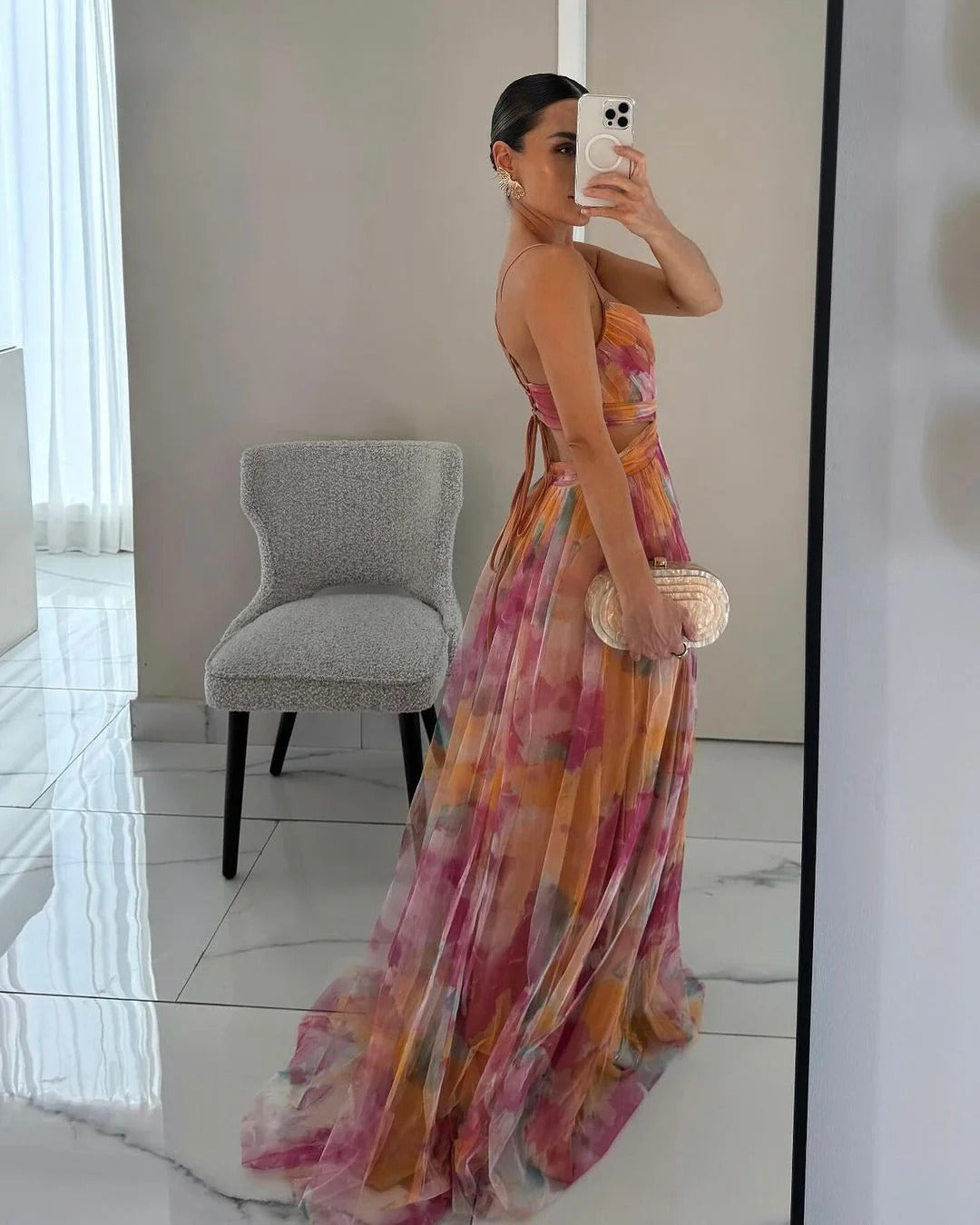 Aitana™ - Vestido de Gala en Gasa con Estampado Floral