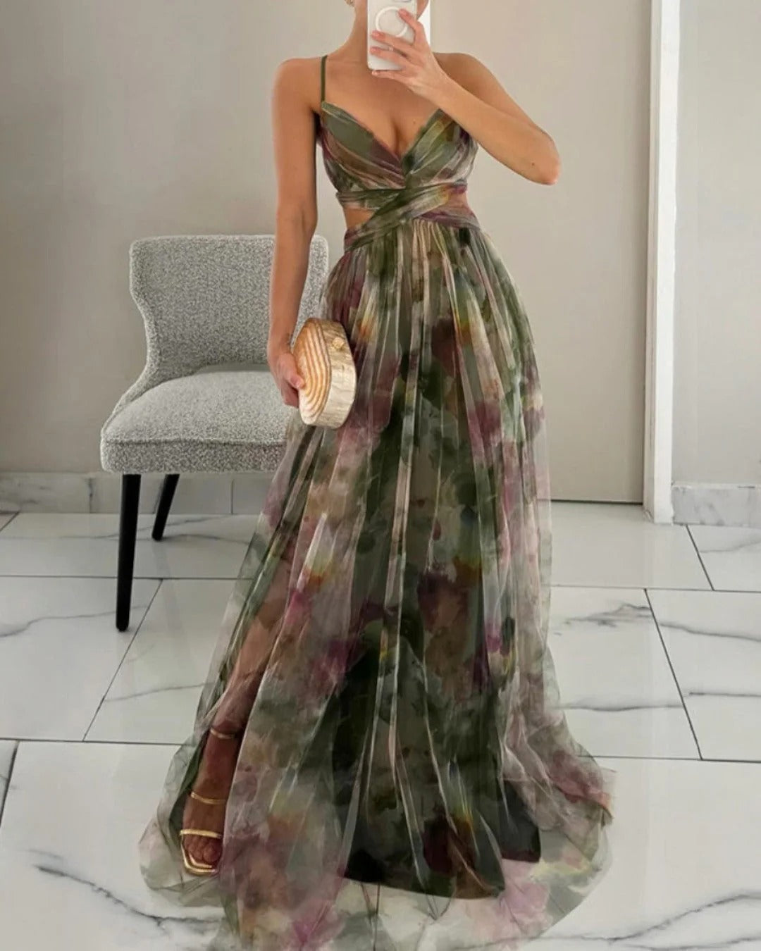 Aitana™ - Vestido de Gala en Gasa con Estampado Floral