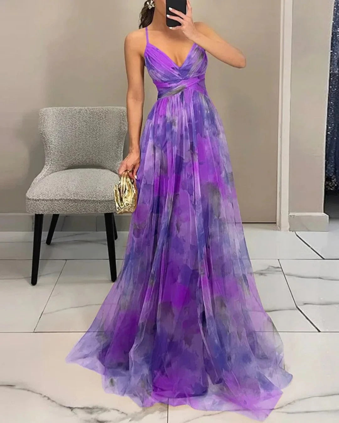 Aitana™ - Vestido de Gala en Gasa con Estampado Floral