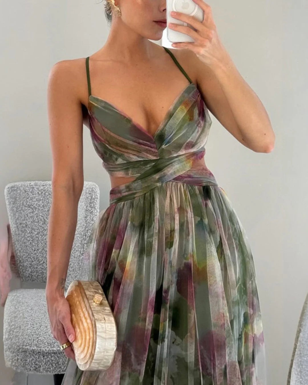 Aitana™ - Vestido de Gala en Gasa con Estampado Floral